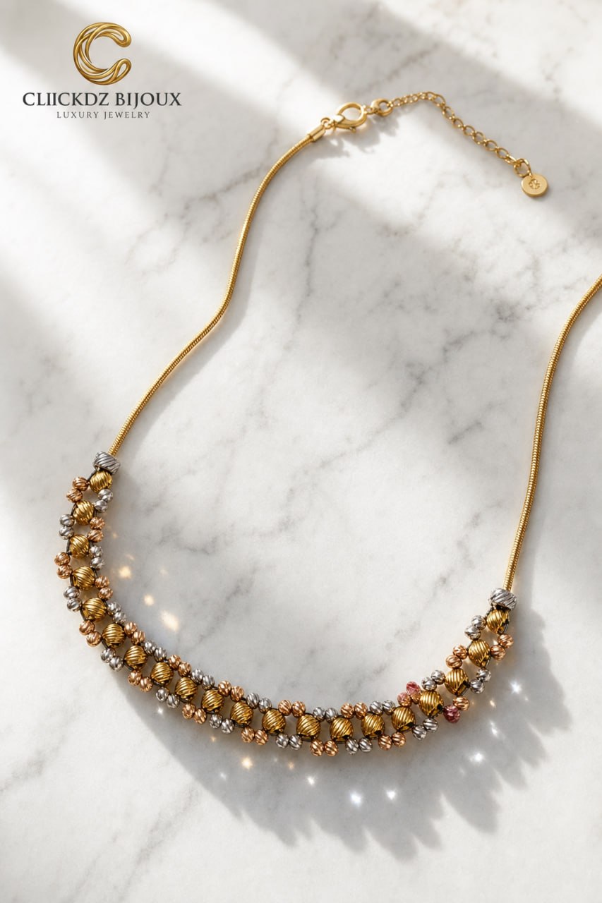 Tri-Tone Diamond-Cut Bead Choker