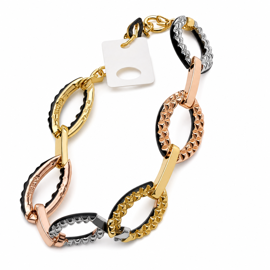 Miniature de Tri-Tone Oval Pavé Link Bracelet