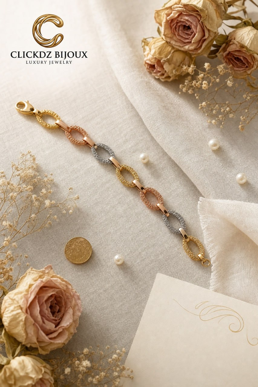 Tri-Tone Oval Pavé Link Bracelet